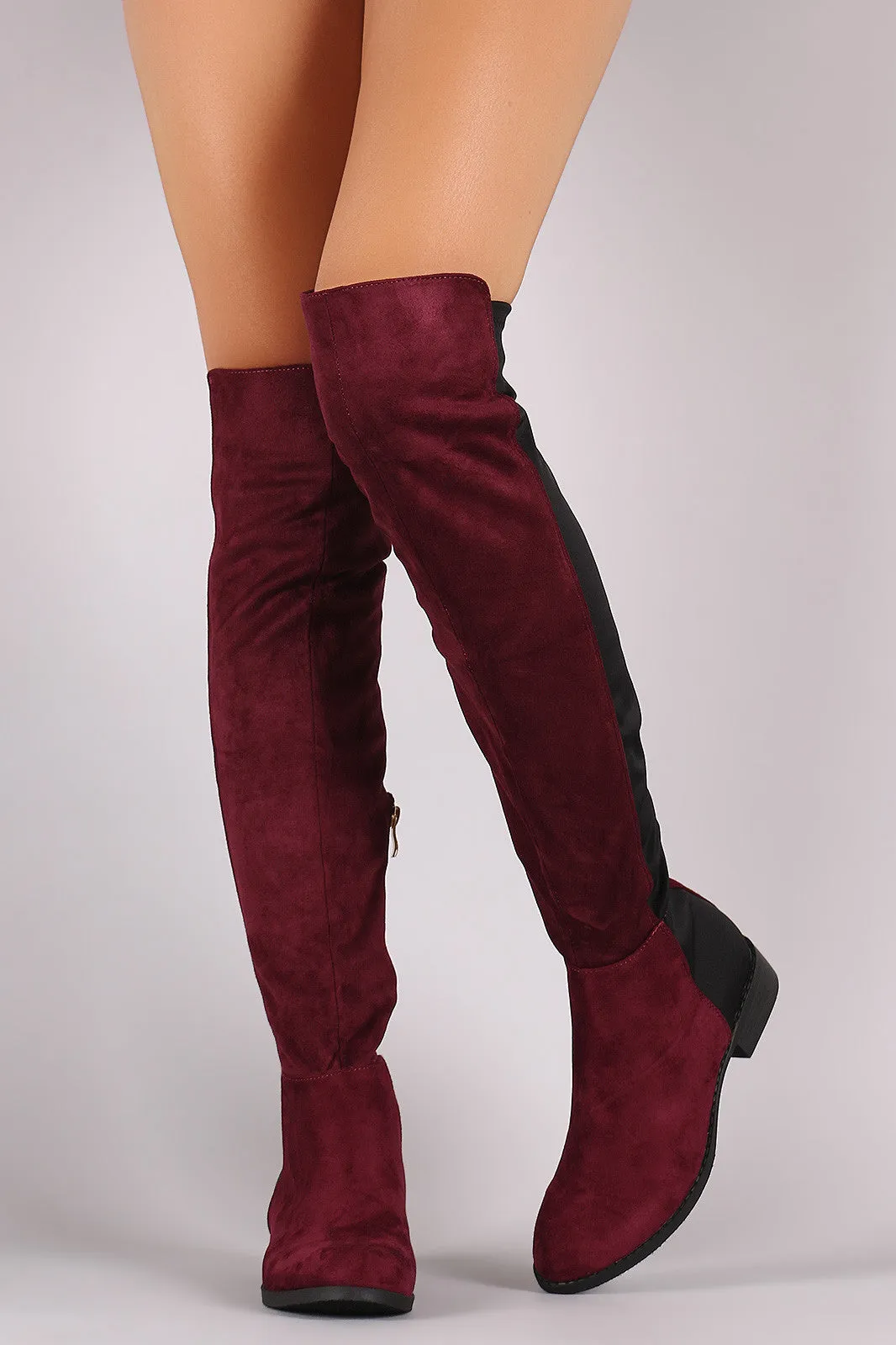 Suede Elastane Panel Over-The-Knee Riding Boots