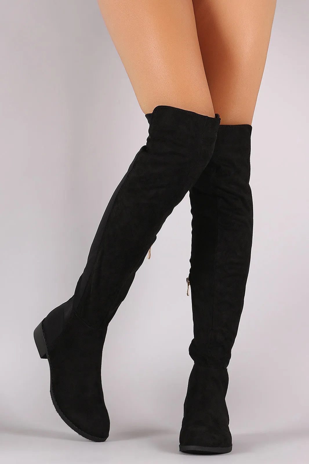 Suede Elastane Panel Over-The-Knee Riding Boots