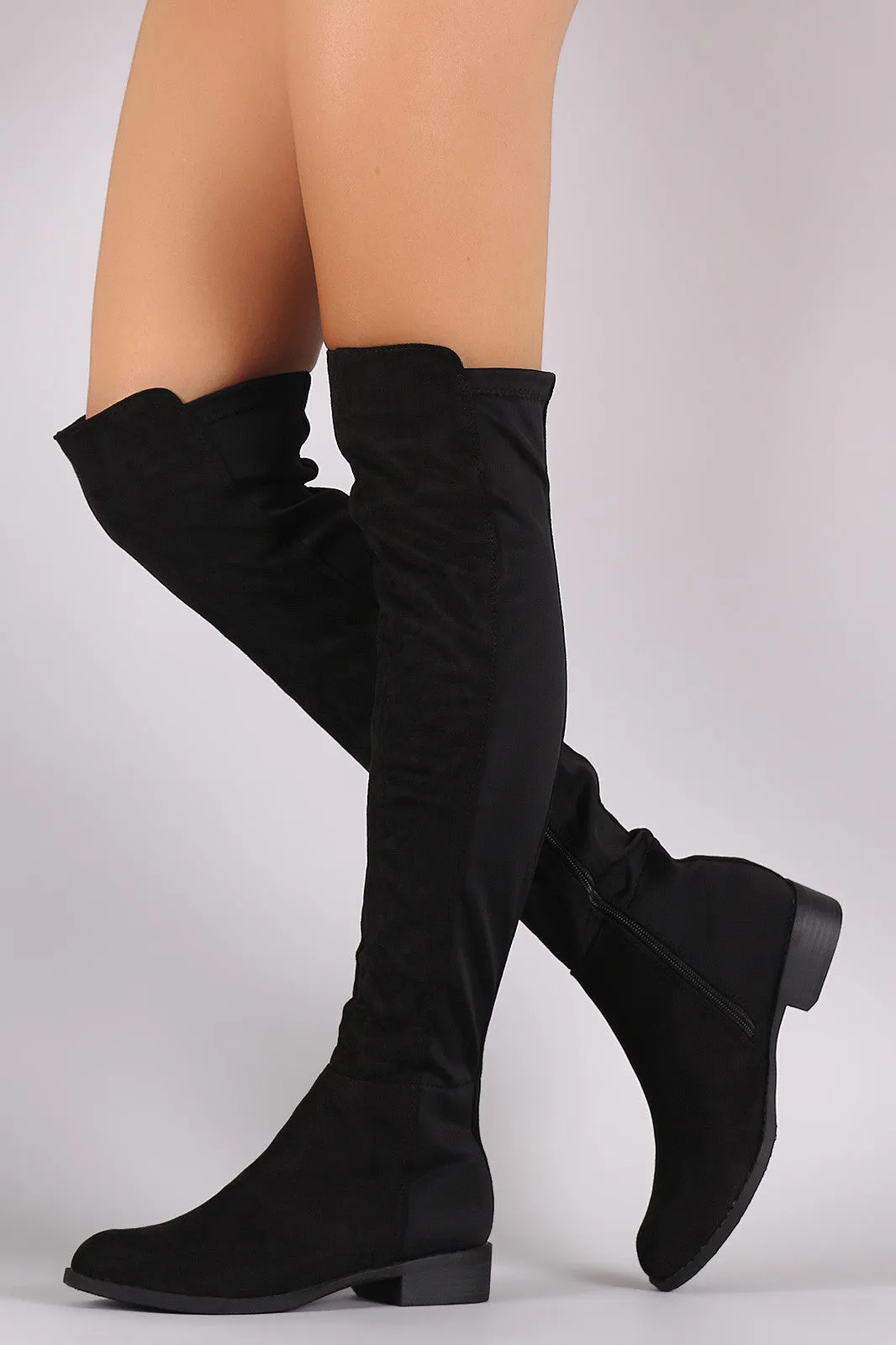 Suede Elastane Panel Over-The-Knee Riding Boots