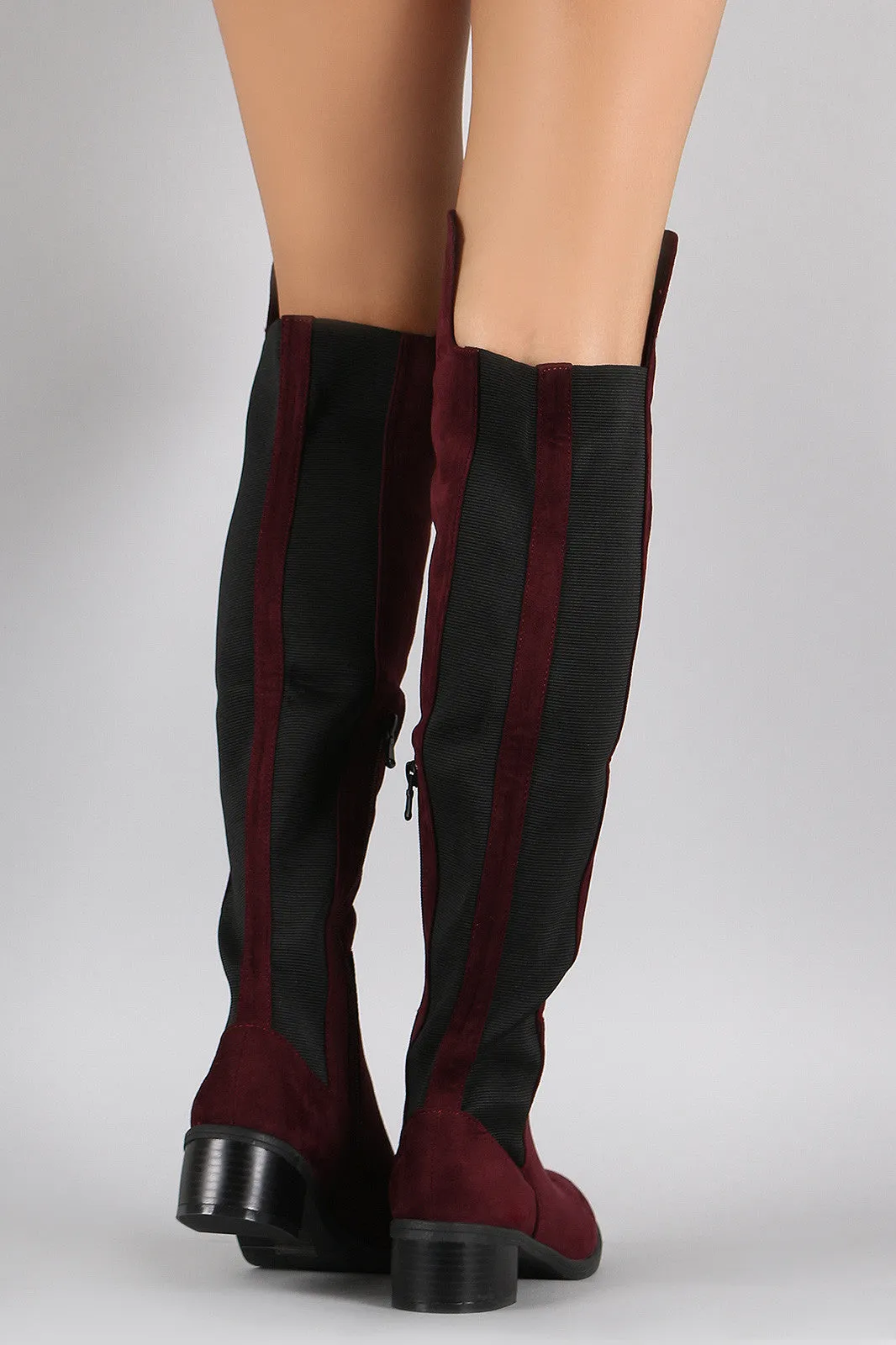 Suede Elasticized Panel Riding Over-The-Knee Boots