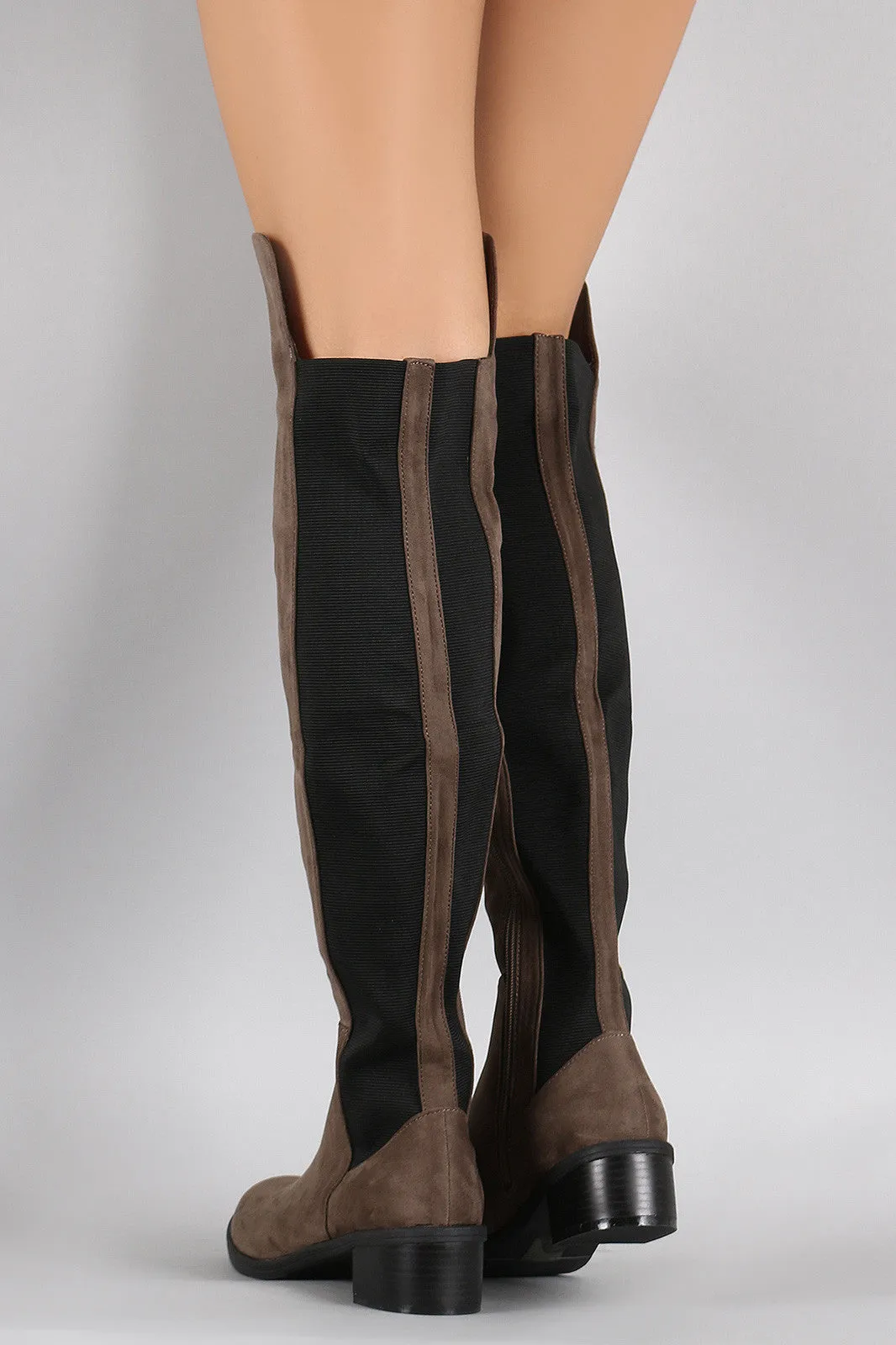 Suede Elasticized Panel Riding Over-The-Knee Boots