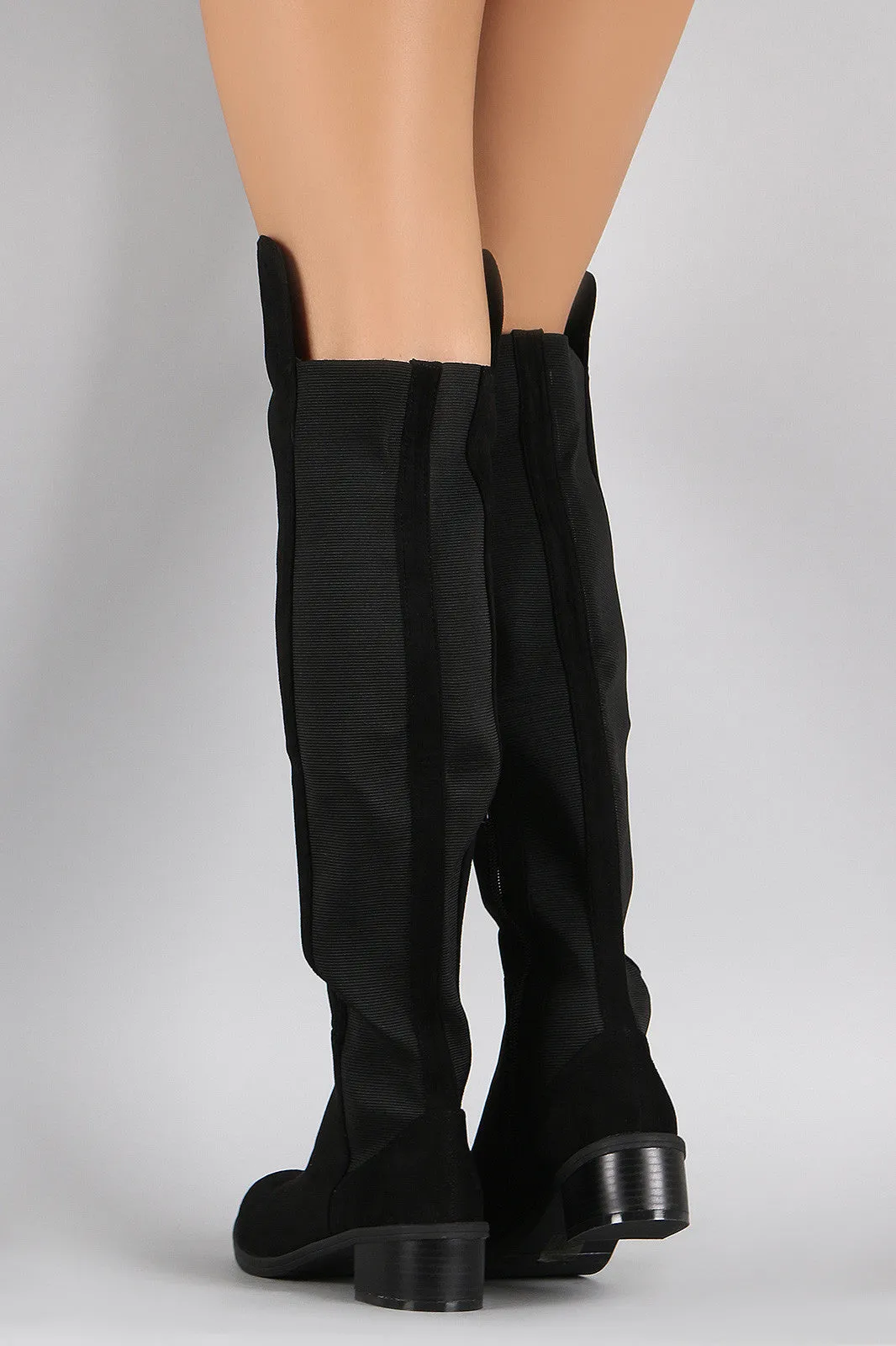 Suede Elasticized Panel Riding Over-The-Knee Boots