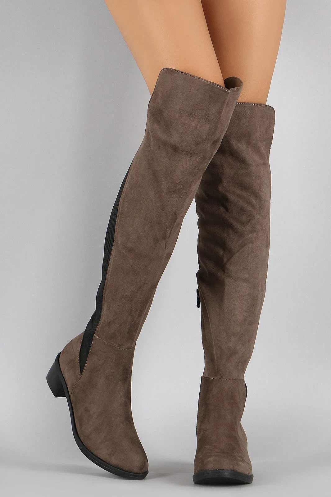 Suede Elasticized Panel Riding Over-The-Knee Boots