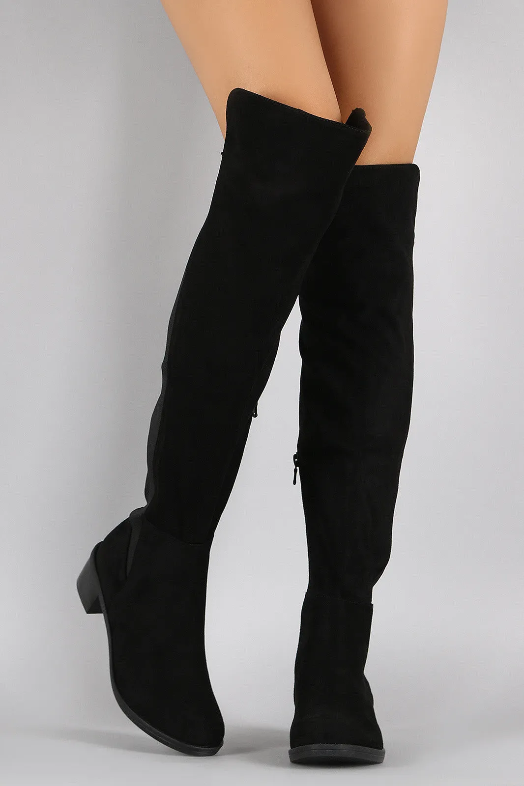 Suede Elasticized Panel Riding Over-The-Knee Boots