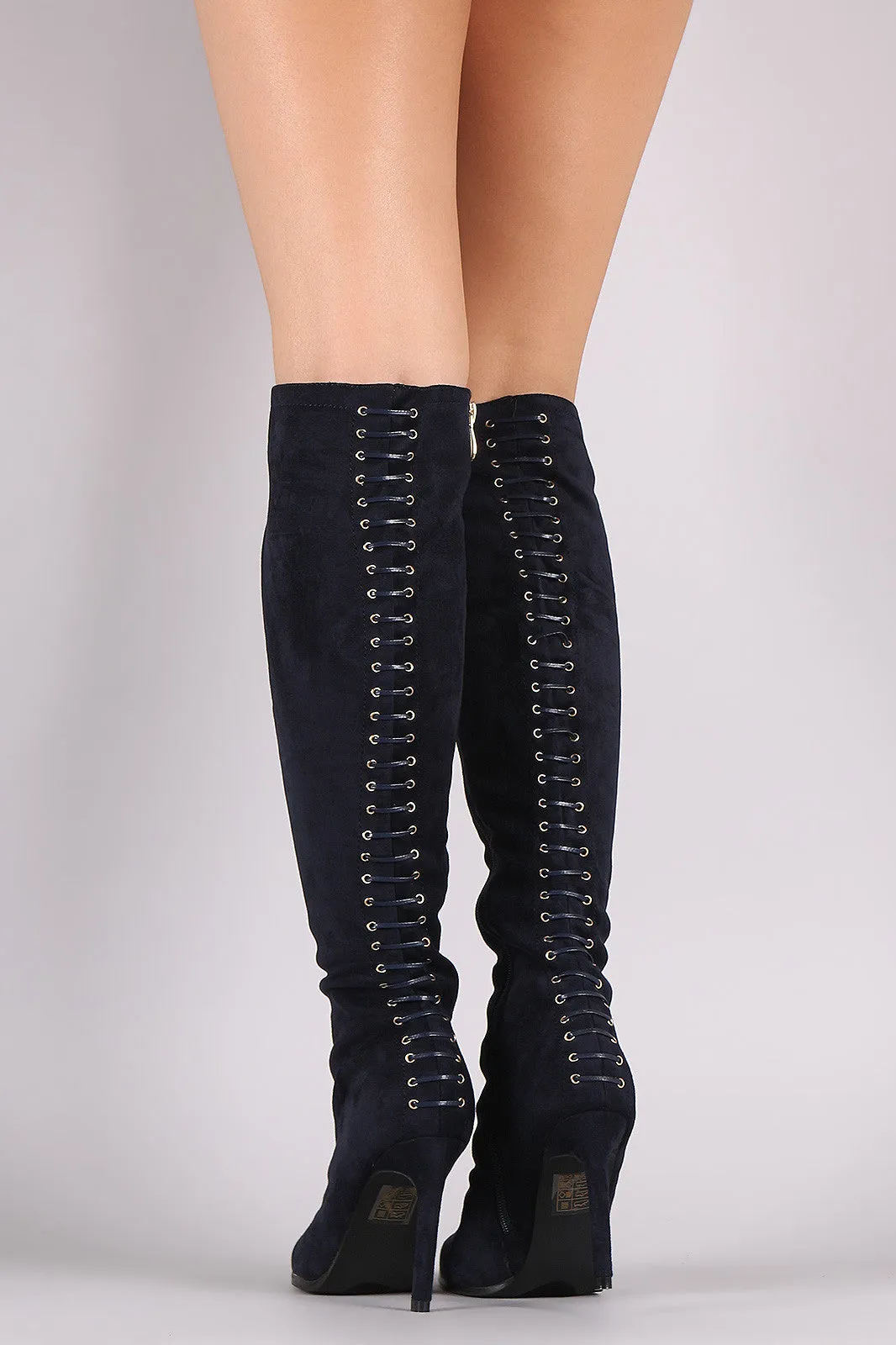 Suede Grommets Corset Lace Up Stiletto Boots