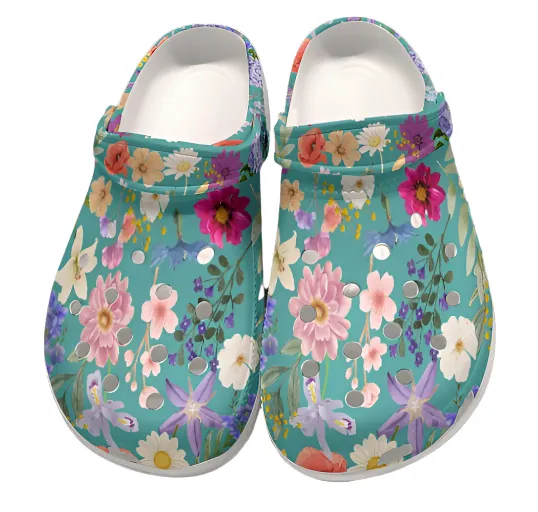 Teal Colourful Floral Rubber Shoes up to size 12