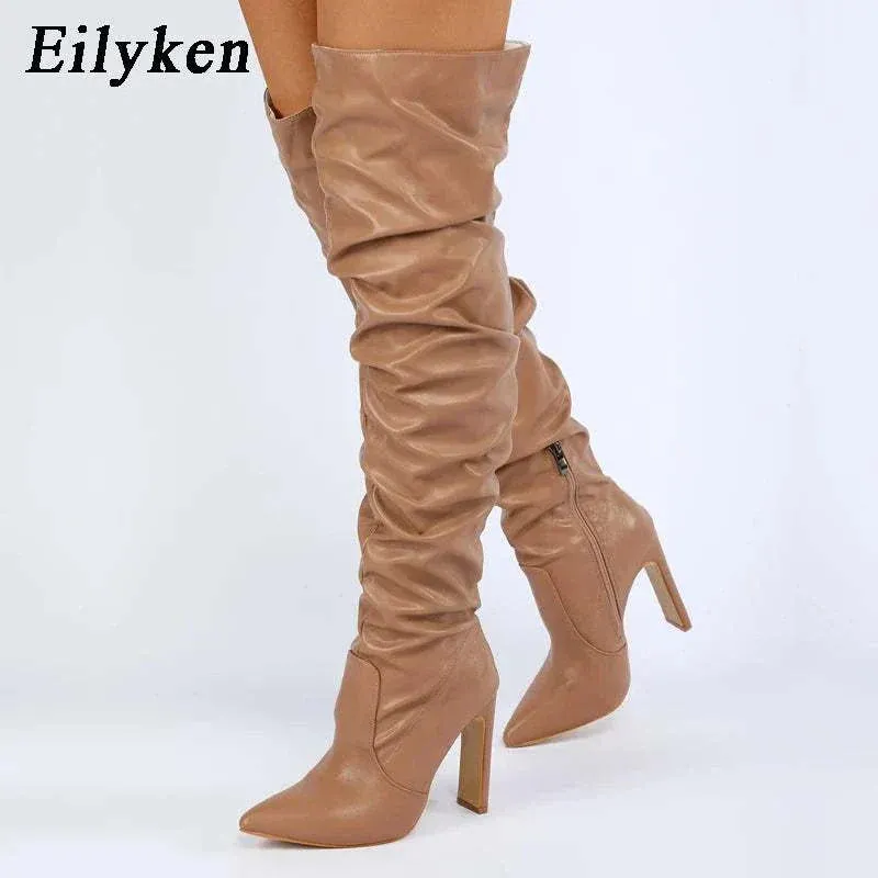 Thigh High Boots - Fashion Pointed Toe, Stiletto Winter boot - Heels