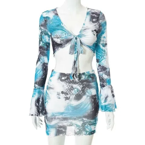 Tie Dye Beach Sexy Dress Women Two Piece Set