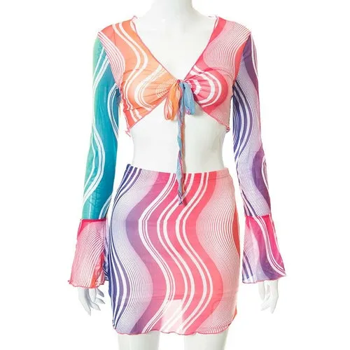 Tie Dye Beach Sexy Dress Women Two Piece Set