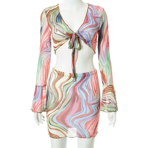 Tie Dye Beach Sexy Dress Women Two Piece Set