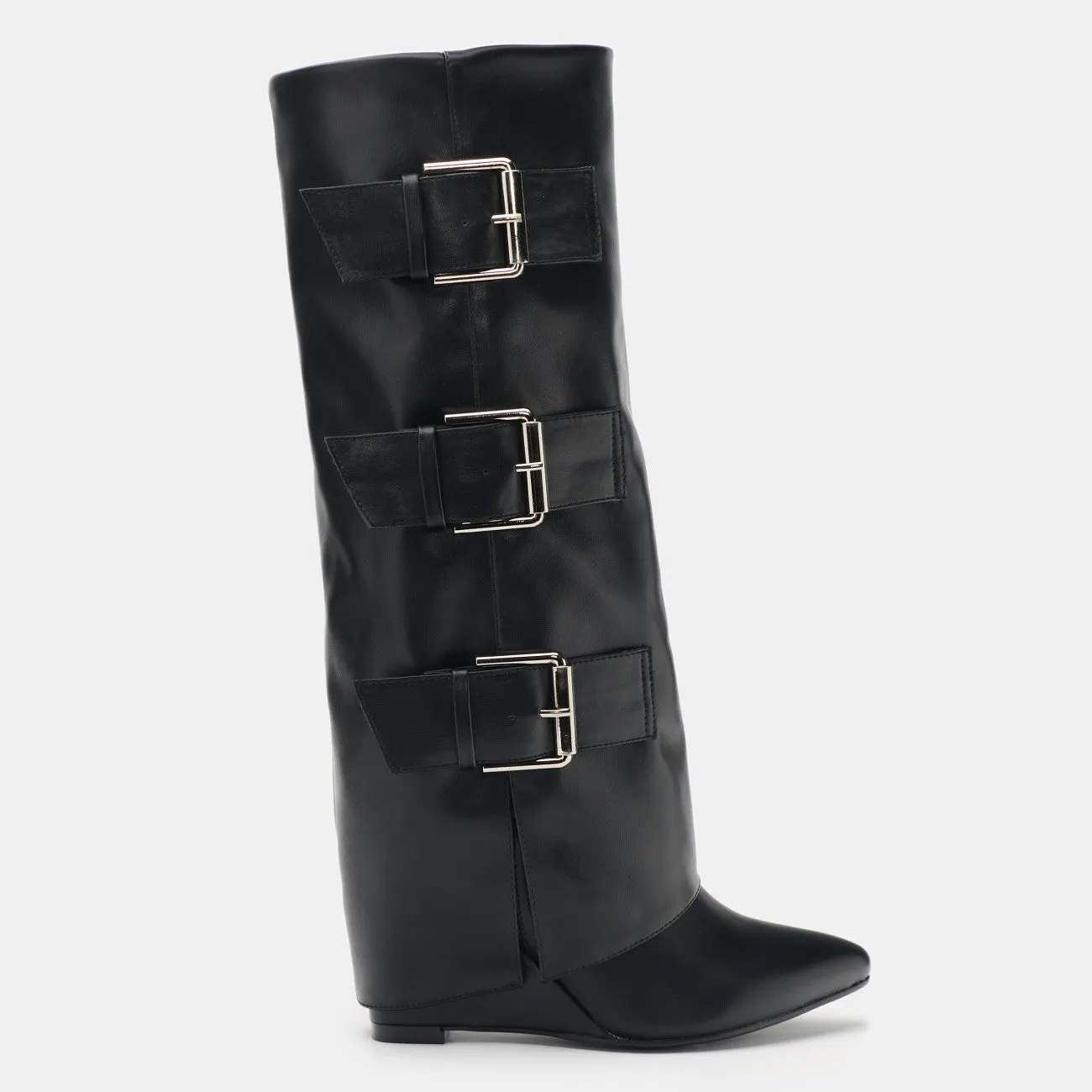 TIMELY Black Faux Leather Sleeve Boot - Knee-High Sleeve Drape Over