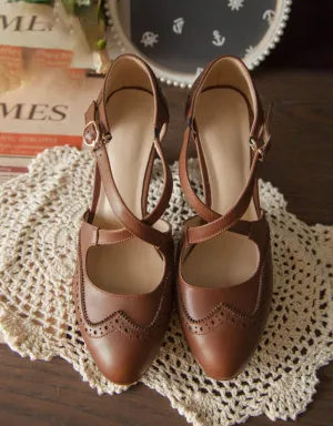 Vintage High-Heeled Cross-straps Mary Jane Shoes