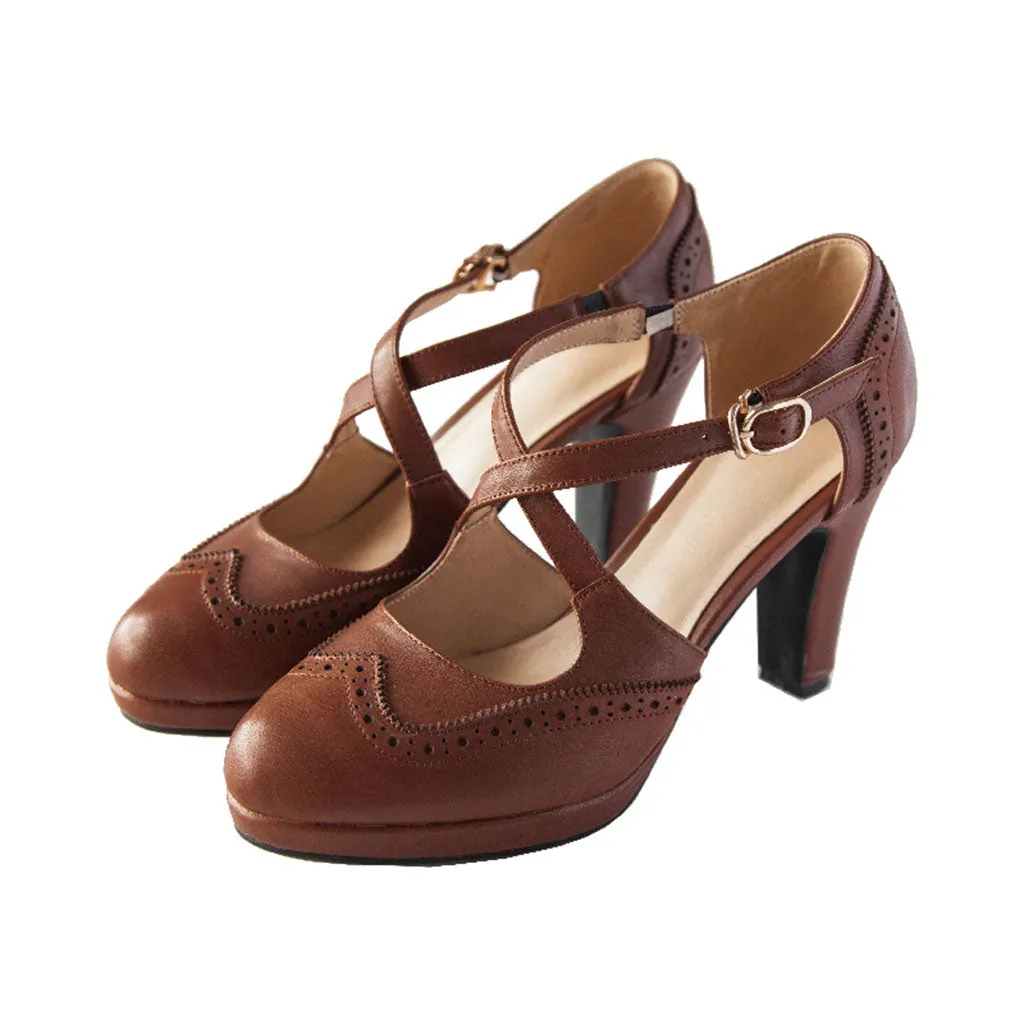 Vintage High-Heeled Cross-straps Mary Jane Shoes