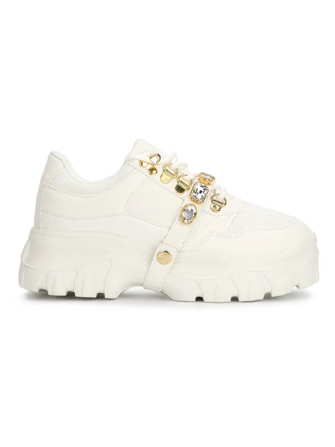 White Nubuck Chunky Lace-up Sneakers