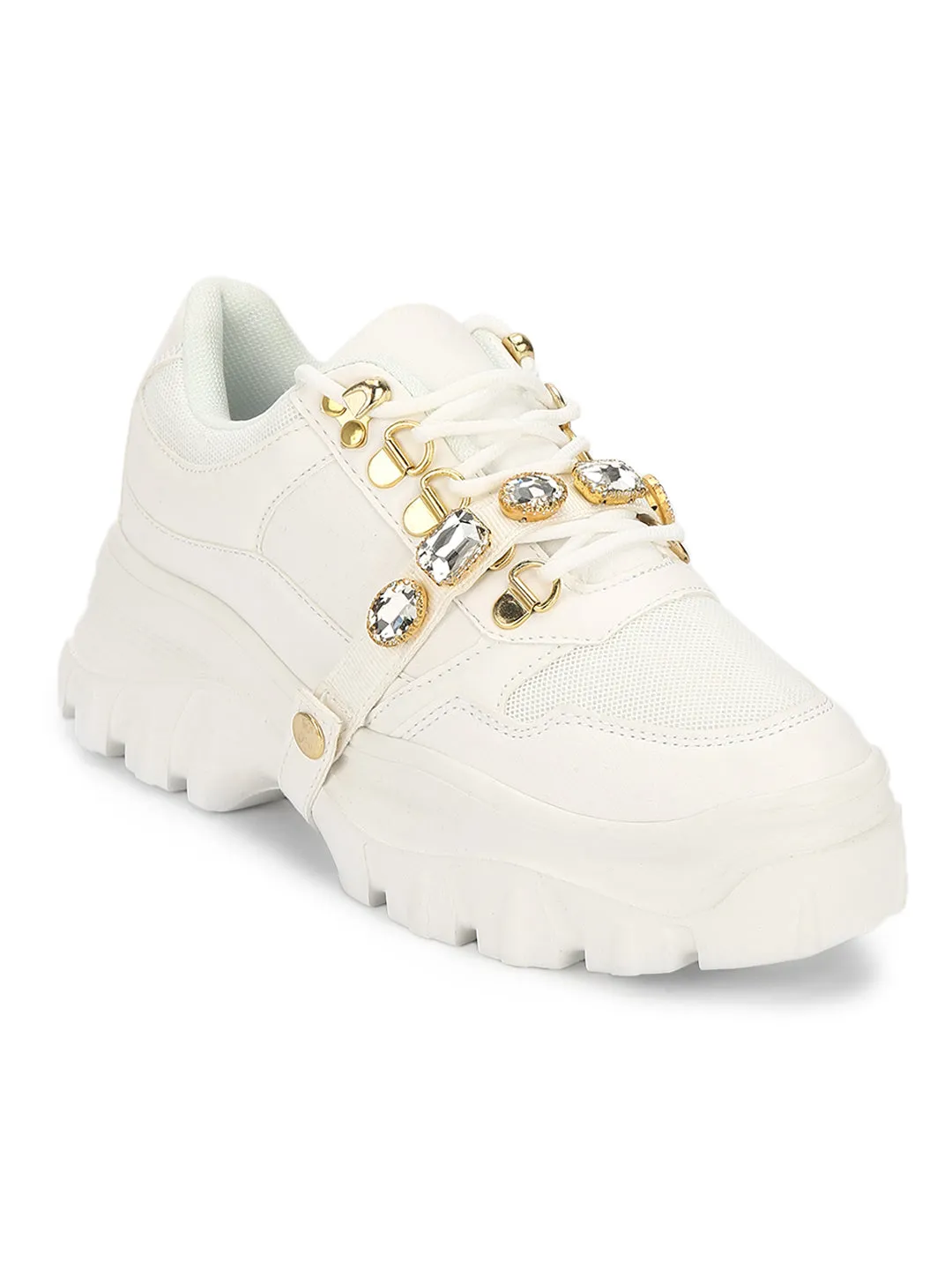 White Nubuck Chunky Lace-up Sneakers