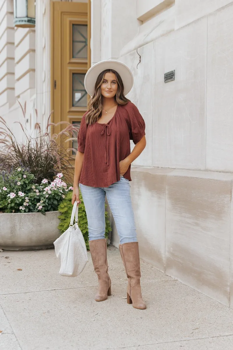 Wine Textured Boho Blouse - FINAL SALE