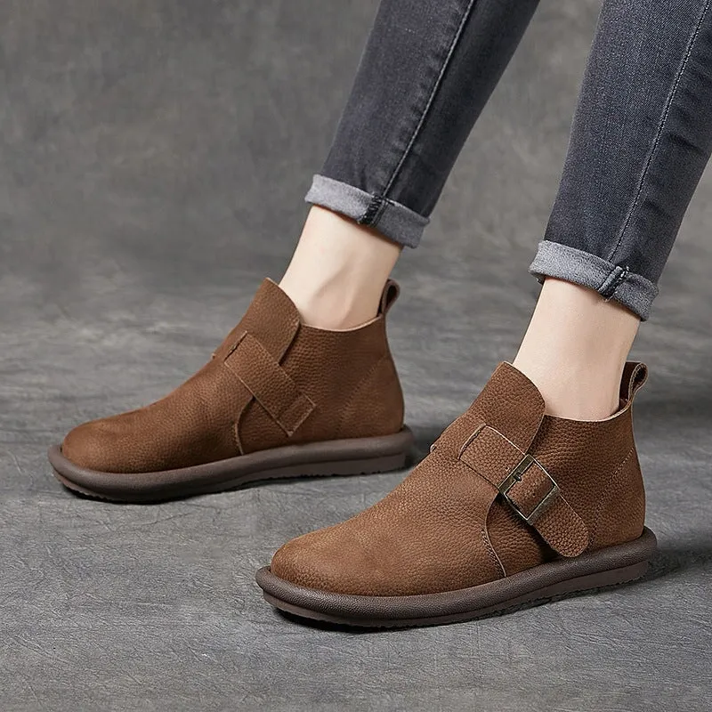 Women's Ankle Boots Leather Barefoot Shoes Casual Buckle Boots Khaki/Coffee