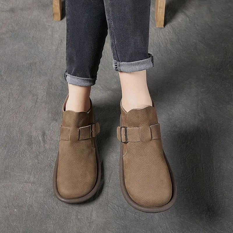 Women's Ankle Boots Leather Barefoot Shoes Casual Buckle Boots Khaki/Coffee