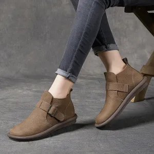 Women's Ankle Boots Leather Barefoot Shoes Casual Buckle Boots Khaki/Coffee