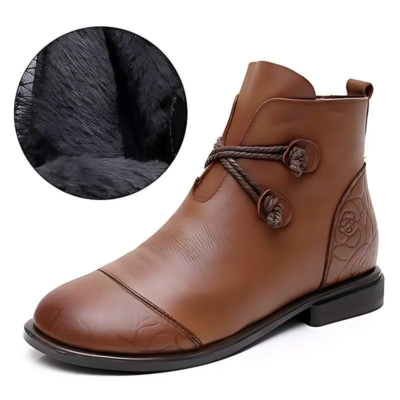 Women's Casual Shoes Soft Leather Flat Ankle Boots 0738