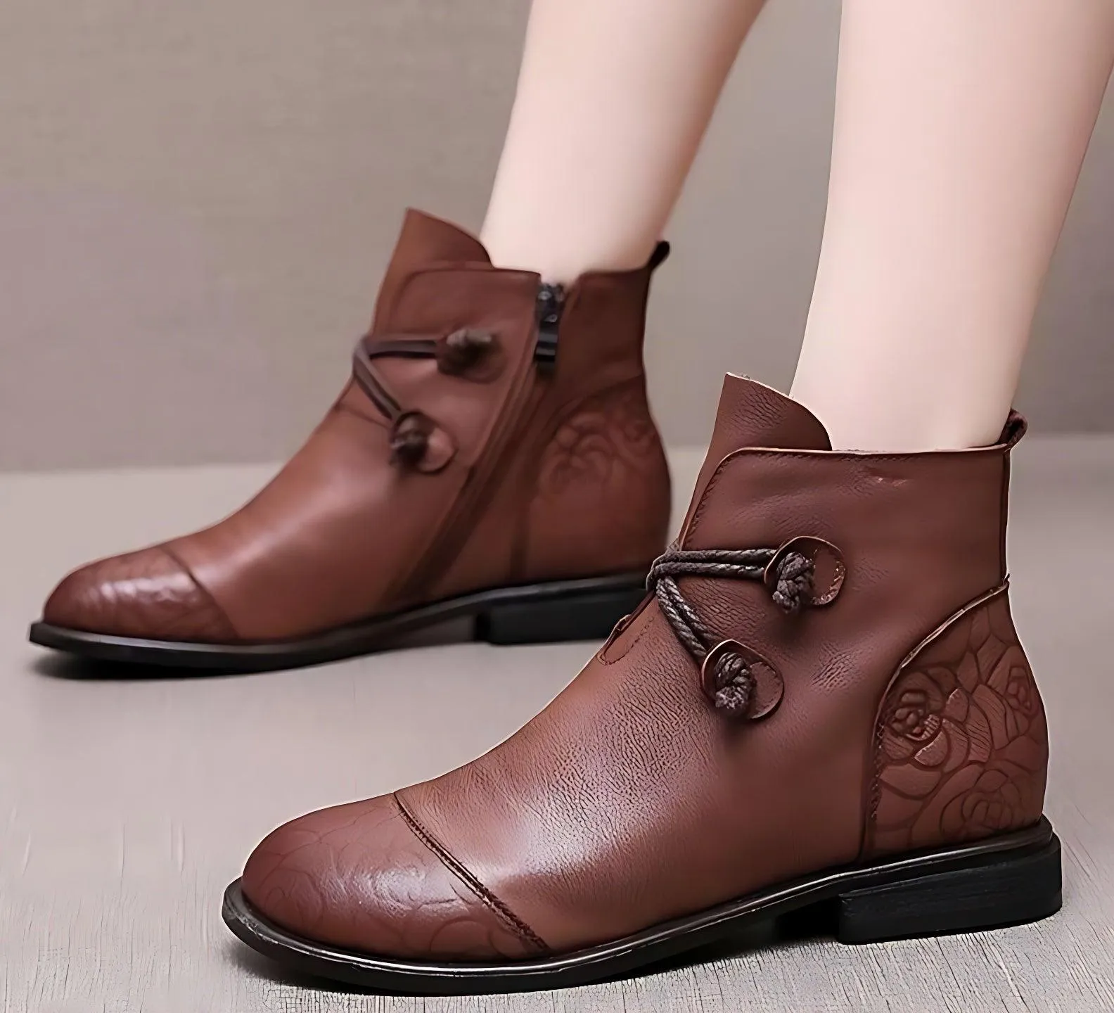 Women's Casual Shoes Soft Leather Flat Ankle Boots 0738