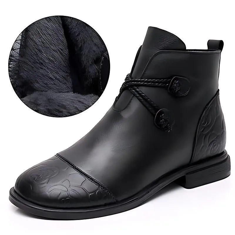 Women's Casual Shoes Soft Leather Flat Ankle Boots 0738