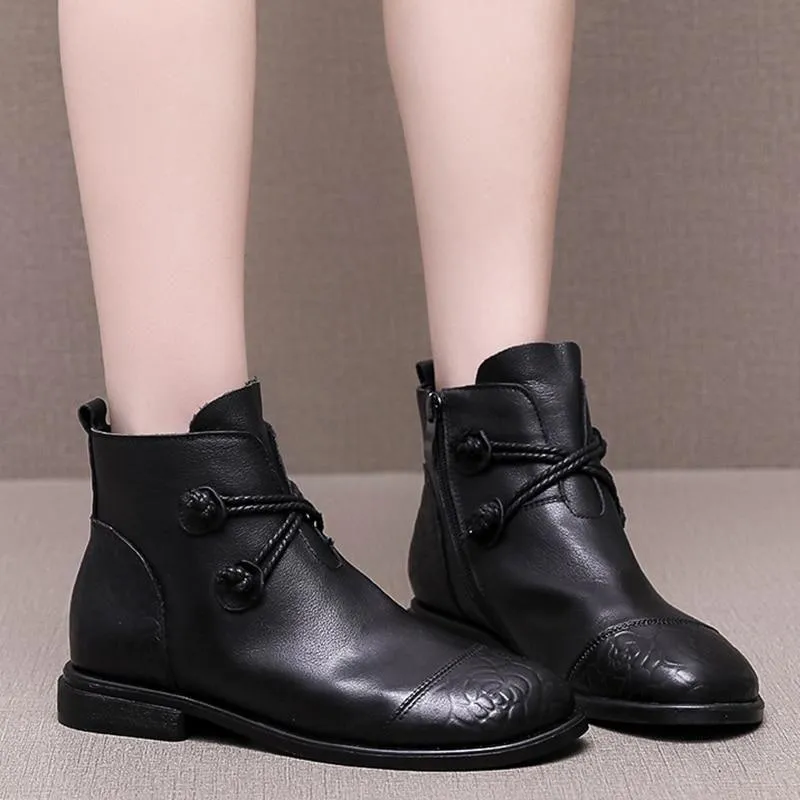 Women's Casual Shoes Soft Leather Flat Ankle Boots 0738