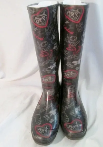 Womens COACH POPPY Gumboots Wellies Rain Boots Rainboots Foul Weather 7 BLACK HEART