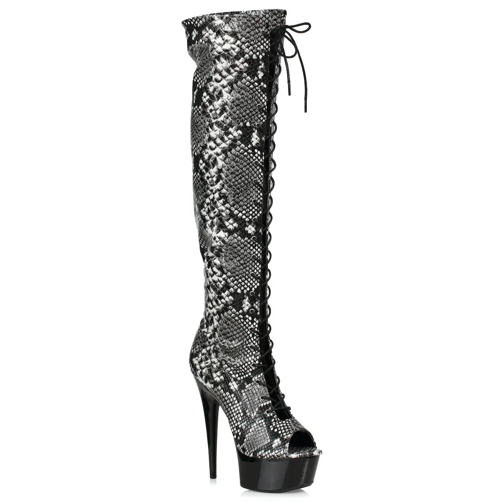 Zoelle-609 Animal Print Peep Toe Thigh High Boots